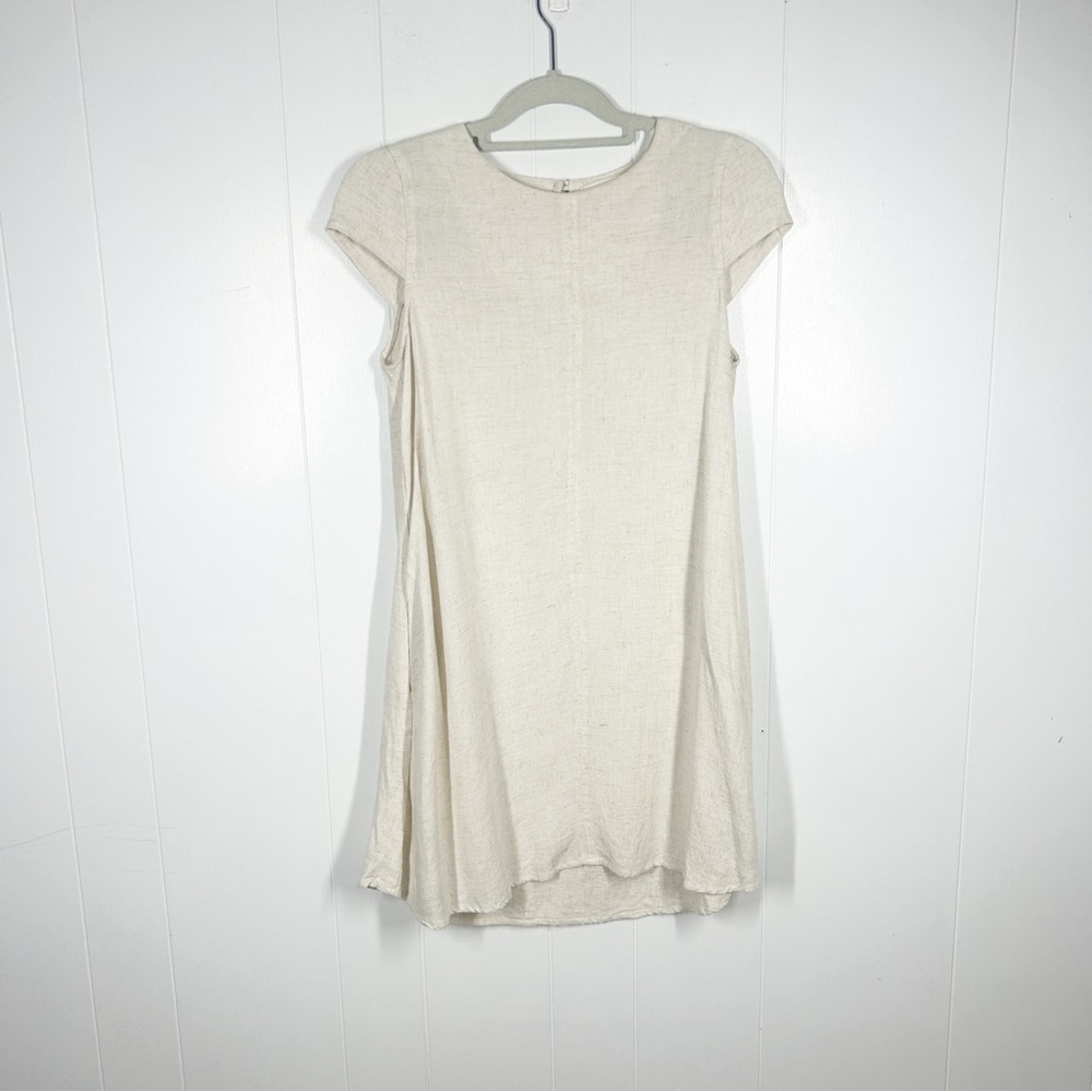 Monteau Los Angeles Cream Linen Blend Cap Sleeve Dress Small